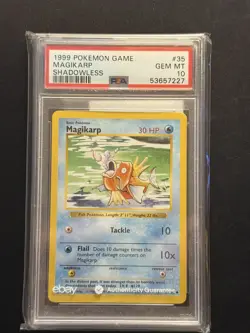 1999 POKEMON GAME BASE SET 35 MAGIKARP SHADOWLESS PSA 10 GEM MINT - Image 1
