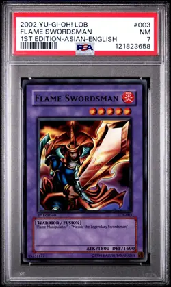 *PSA 7* *1st Edition* Flame Swordsman LOB-003 (Asian English) - Image 1