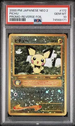 PSA 10 PICHU 172 | Neo 2 Reverse Holo Promo Japanese Graded Pokemon Card - Image 1