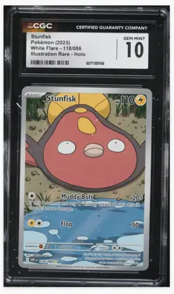 2025 😺 CGC-10 - #118 Stunfisk Holo AR Art Rare White Flare Pokemon - Image 1
