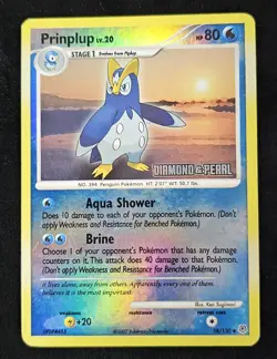 Pokemon TCG Prinplup 58/130 Diamond & Pearl STAMPED Reverse Holo - HP/Damaged - Image 1