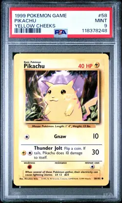 1999 POKEMON GAME #58 PIKACHU YELLOW CHEEKS PSA 9 MINT BASE SET UNLIMITED - Image 1