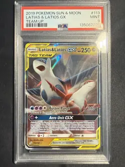 Pokemon Latias & Latios GX Holo Ultra Rare TCG Card Sun & Moon 113/181 PSA 9 - Image 1