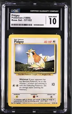 1999 Pokemon Pidgey #57/102 Base Set CGC 10 GEM MT - Image 1