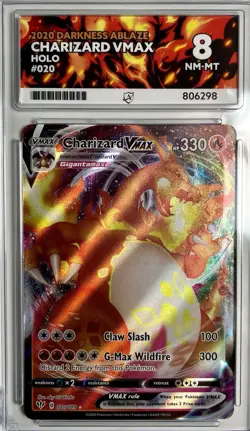 Pokemon TCG Charizard VMAX Darkness Ablaze 020/189 SWSH Graded Ace 8 NM-MT - Image 1