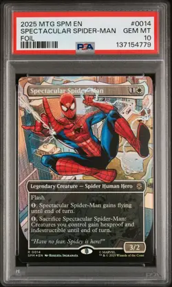 2025 MAGIC MTG MARVEL'S SPIDER-MAN 0014 SPECTACULAR SPIDER-MAN FOIL PSA 10 - Image 1