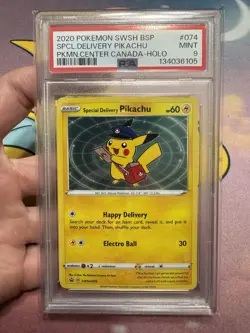 SPECIAL DELIVERY PIKACHU 2020 POKEMON CENTER CANADA SWSH074 PSA 9 New Slab - Image 1