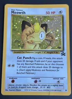 Pokemon Meowth 10/53 Wotc Promo Holo MP Crease - Image 1