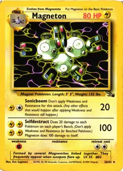 Pokemon TCG Magneton Fossil Set 26/62 Unlimited Non-Holo Rare HP - Image 1