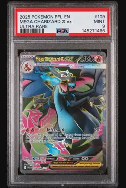 1916 Mega Charizard X ex 2025 Pokemon Phantasmal Flames #109 Ultra Rare PSA 9 - Image 1