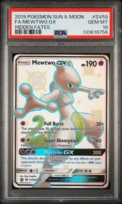 2019 POKEMON SUN & MOON HIDDEN FATES #SV59 FULL ART/MEWTWO GX PSA 10 - Image 1
