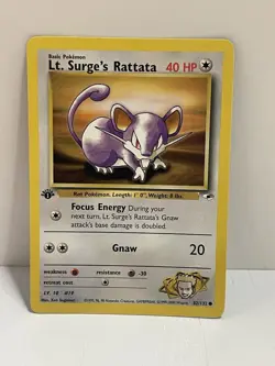 Pokemon Wotc Tcg Vtg Lt. Surge's Rattata 082/132 Gym Heroes Regular LP - Image 1