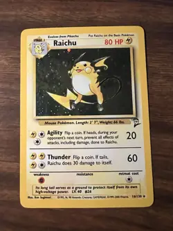 Pokemon TCG Base Set 2 Raichu Holo Card 16/130 LP/NM Condition - Image 1