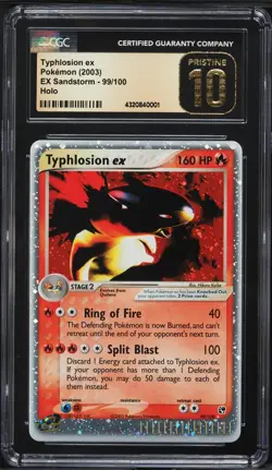 CGC PRISTINE 10 2003 Pokemon EX Sandstorm Holo #99 Typhlosion ex Gem Mint POP 4 - Image 1