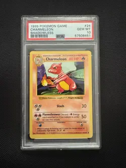 1999 POKEMON BASE SET SHADOWLESS #24 CHARMELEON PSA 10 - Image 1