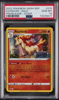 2022 POKEMON SWSH BLACK STAR PROMO PRERELEASE-STAFF #270 RAPIDASH-HOLO PSA 10 - Image 1