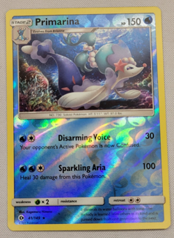 Primarina 41/149 Pokemon Sun & Moon Reverse Holo Foil Rare NM - Image 1