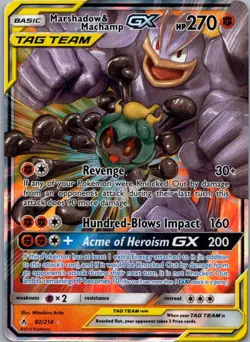 Marshadow & Machamp GX 82/214 Holo Rare GX Unbroken Bonds Pokemon Lightly Played - Image 1