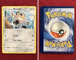Pokemon Miscut Error Inverted Back Galarian Meowth Vivid Voltage 112/185 NM/MT - Image 1