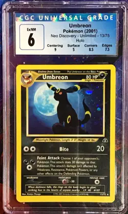CGC 6 Umbreon 2001 Neo Discovery 13/75 Holo Pokemon Card - Image 1