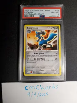 Pokemon Lucario 53/127 Platinum STAFF Prerelease PSA 8 - Image 1
