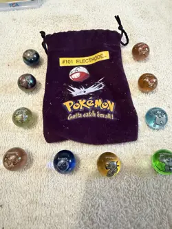 Vintage Pokemon Marbles Lot Of 10 w/Purple #101 Electrode Bag - Image 1