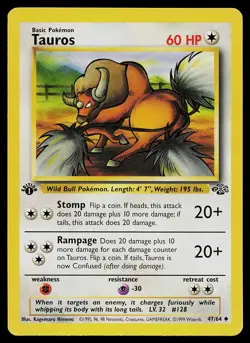 Pokemon Card - Tauros Jungle 47/64 Uncommon 1st Edition - Image 1