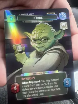 Star Wars Unlimited Yoda Sensing Darkness Leader Unit Holo Card - Image 1