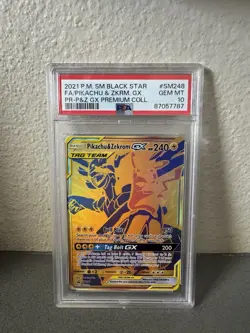 2021 Pokemon PSA 10 Pikachu&Zekrom GX F/A SM Black Star Promo Prem. Coll. SM248 - Image 1