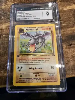 Pokemon Fossil 1/62 Aerodactyl 1st Edition Prerelease Holo Rare 1999 CGC 9 MINT - Image 1
