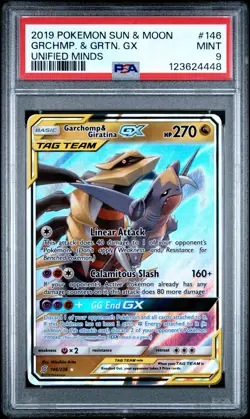 2019 POKEMON SUN & MOON UNIFIED MINDS #146 GARCHOMP & GIRATINA GX PSA 9 - Image 1