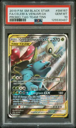 2019 POKEMON SM BLACK STAR PROMO #SM167 FULL ART/CELEBI & VENUSAUR GX PSA 10 - Image 1