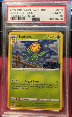 PSA 10 GEM MINT Sunflora SWSH269 STAFF Prerelease HOLO PROMO Pokemon Card 058 - Image 1