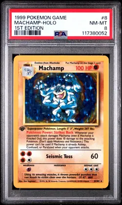 1999 POKEMON BASE SET 1ST EDITION #8 MACHAMP-HOLO PSA 8 - Image 1