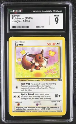 CGC 9 MINT Eevee 1999 Jungle 51/64 Pokemon Card - Image 1