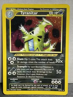 Pokemon TCG Tyranitar Holo Rare Card 12/75 Neo Discovery NM Vintage - Image 1