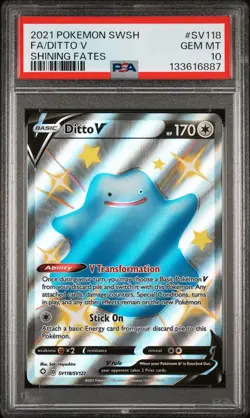 2021 POKEMON SWORD & SHIELD SHINING FATES #SV118 FULL ART/DITTO V PSA 10 - Image 1