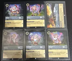 Disney Lorcana Snow White Theme 6 Card Lot Dopey/Happy/Sleepy/Sneezy/Bashful - Image 1