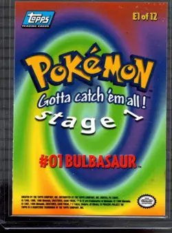 #01 BULBASAUR Stage 1 POKEMON E1 of 12 1999 Trading Card TOPPS Blue Logo - NM - Image 2