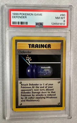 1999 Pokemon Base Set Unlimited DEFENDER Trainer #80 PSA 8 NM-MT - Image 1