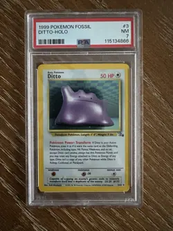 PSA 7 Ditto 3/62 Fossil Unlimited Holo Vintage Pokemon TCG Card - Image 1