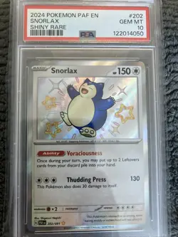 Pokemon Snorlax SV: Paldean Fates 202/091 Shiny Rare Holo PSA 10 English 2024 - Image 1