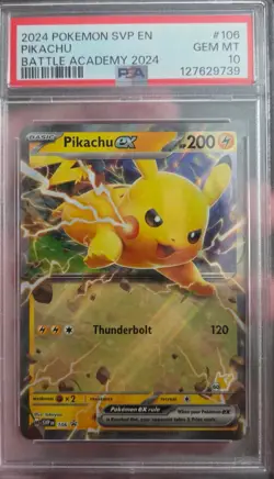 Pokemon TCG Pikachu ex SVP 106 PSA 10 Battle Academy 2024 Black Star Promo - Image 1