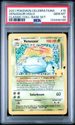 PSA 10 Venusaur 15/102 Celebrations Classic Collection Holo Graded Pokemon Card - Image 1