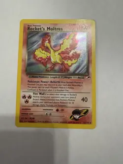 Rocket's Moltres Gym Heroes Holo Rare 12/132 Pokemon Card PSA 10 Contender SWIRL - Image 1