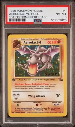 1999 Pokemon Fossil Aerodacytl Holo 1st Edition Prerelease #1 Psa 8 - Image 1