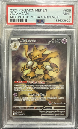 2025 POKEMON MEGA EVOLUTION POKEMON CENTER ETB PROMO #009 ALAKAZAM PSA 9 - Image 1