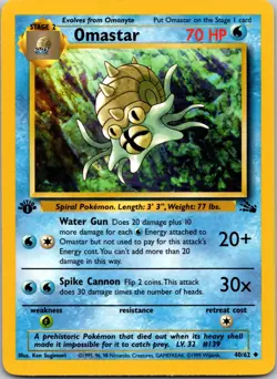 Omastar 40/62 1st Edition LP Pokemon Card TCG Fossil - Image 1
