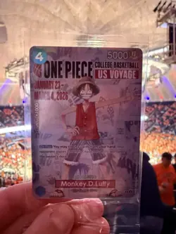 Bandai Namco One Piece CCG Monkey D. Luffy College Basketball Promo Holo Card - Image 1