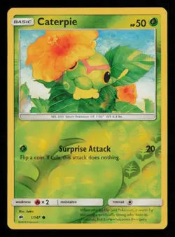 Caterpie 1/147 Pokemon Burning Shadows Common Near Mint Reverse Holo NM - Image 1